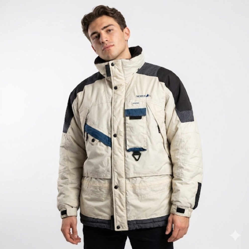 Mobius Mens 90s Color Block Ski Snow Jacket Insulated Large